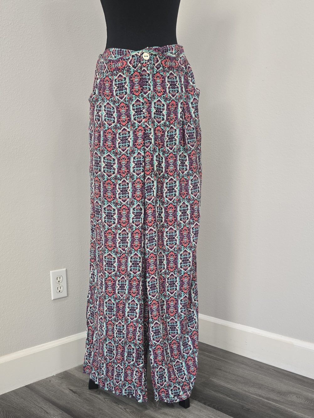 elevenses Teal and Pink Geometric Wide-Leg Pants